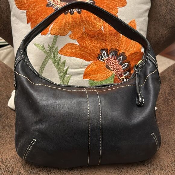 Y2K COACH ERGO LEATHER BRASS 10740 NATURAL COWHIDE 2007 TASSEL RING STUD VGUC - Picture 8 of 14